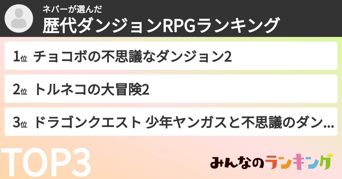 ネバーさんの「歴代ダンジョンRPGランキング」