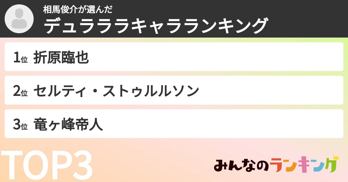 相馬俊介さんの「デュラララキャラランキング」