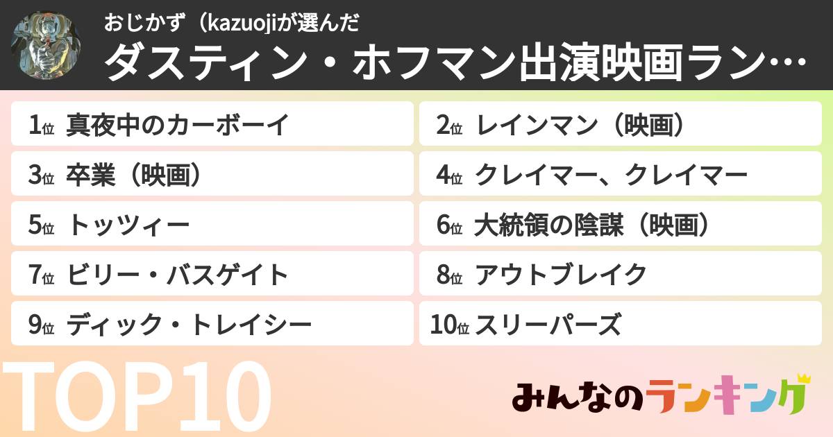 おじかず(kazuojiさんの「ダスティン・ホフマン出演映画ランキング」