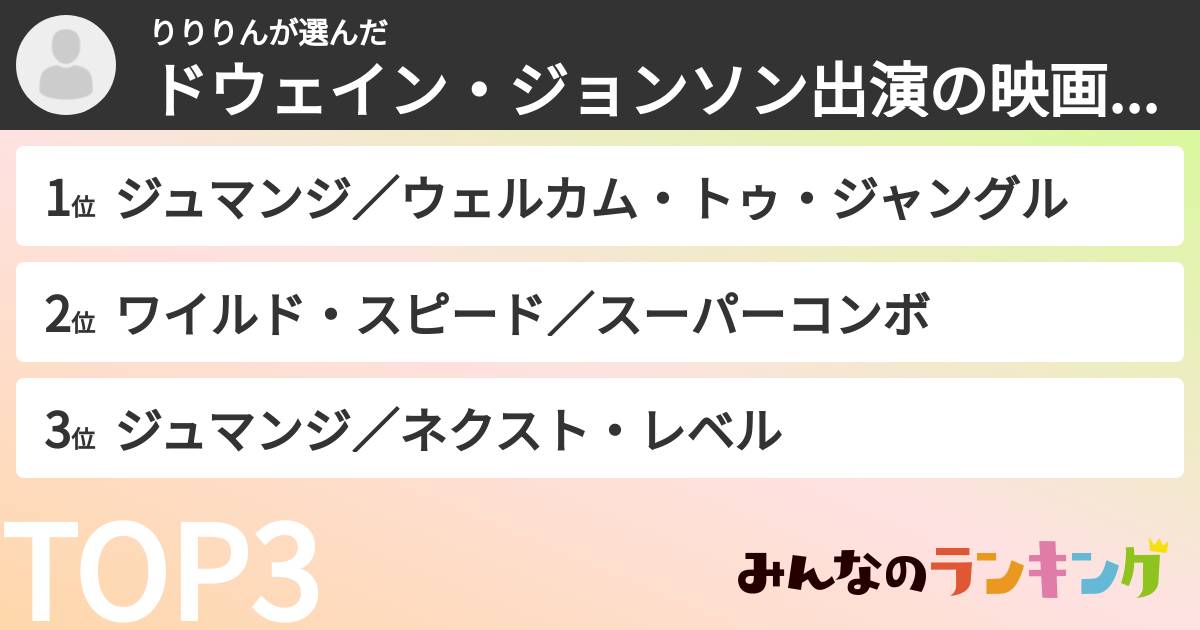 りりりんさんの「ドウェイン・ジョンソン出演の映画ランキング」