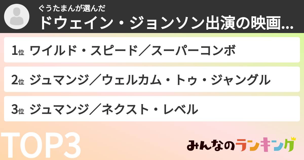 ぐうたまんさんの「ドウェイン・ジョンソン出演の映画ランキング」