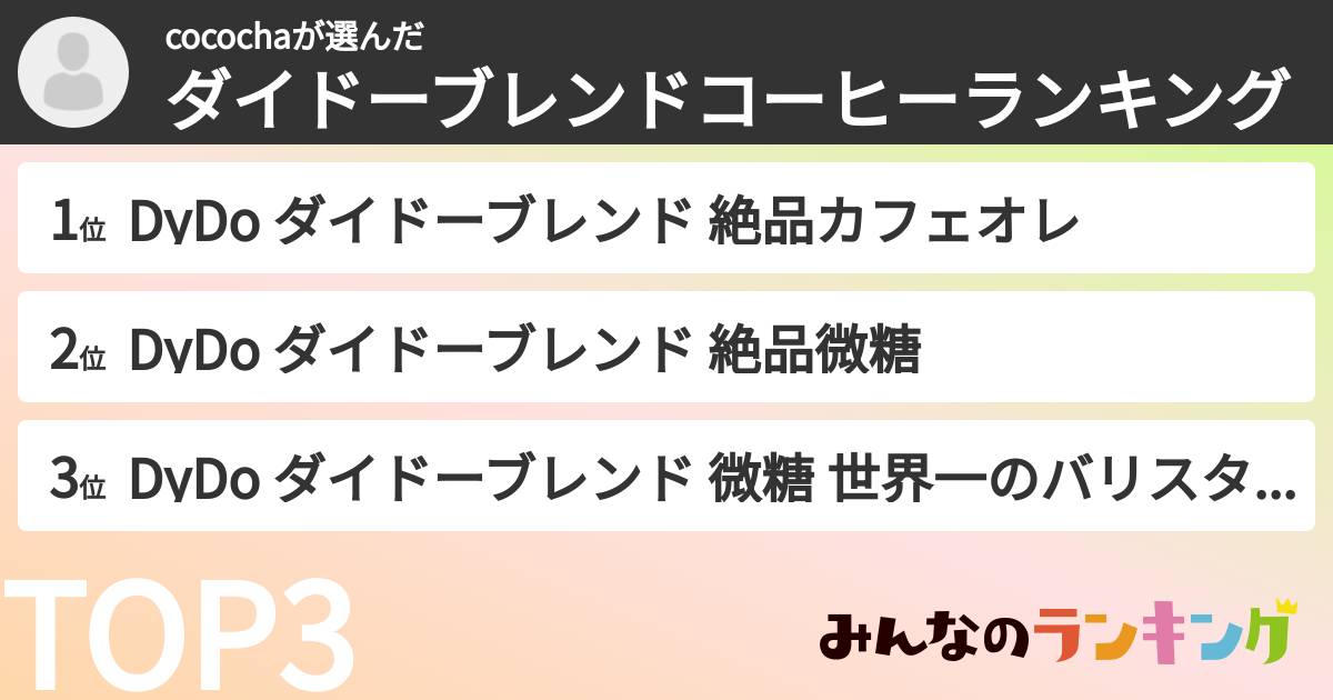 cocochaさんの「ダイドーブレンドコーヒーランキング」