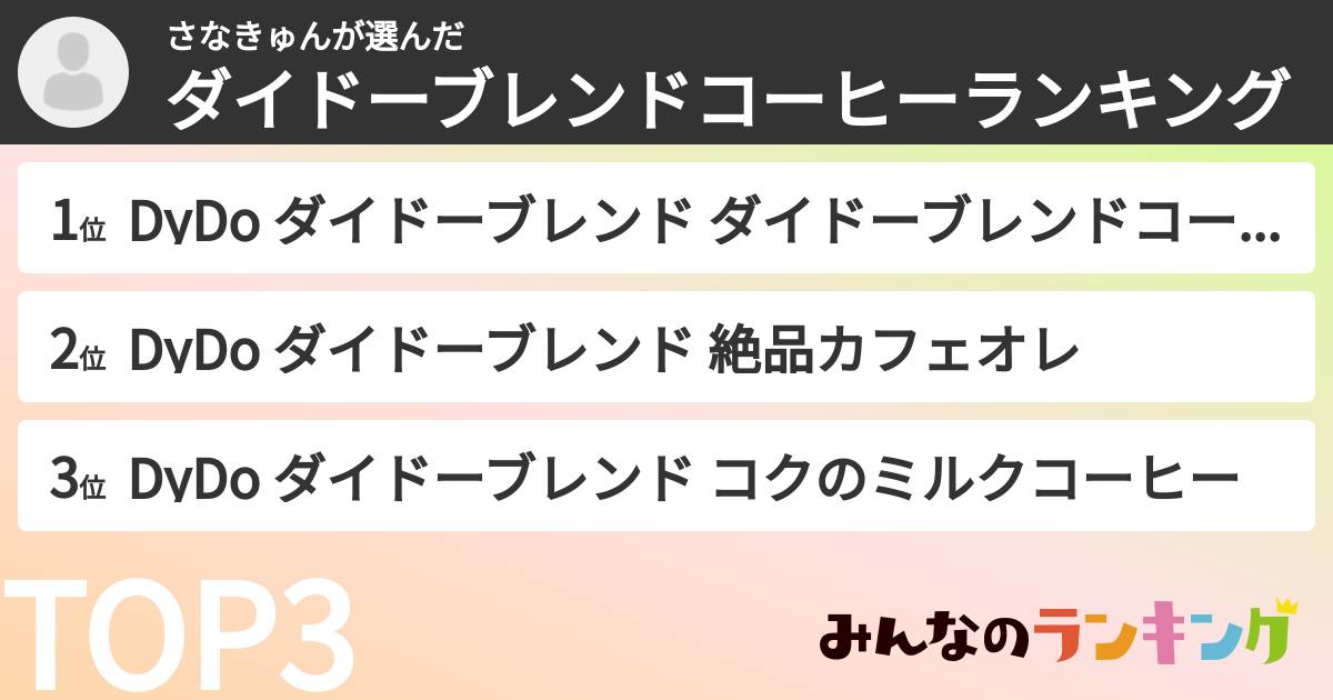 さなきゅんさんの「ダイドーブレンドコーヒーランキング」