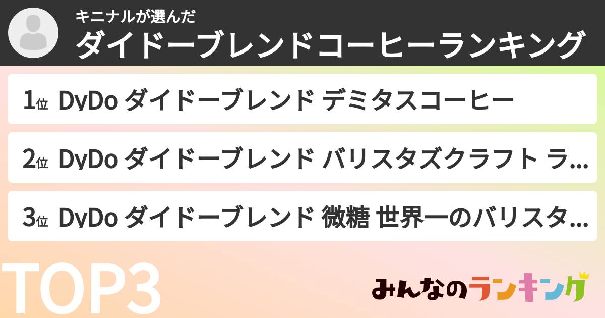 キニナルさんの「ダイドーブレンドコーヒーランキング」