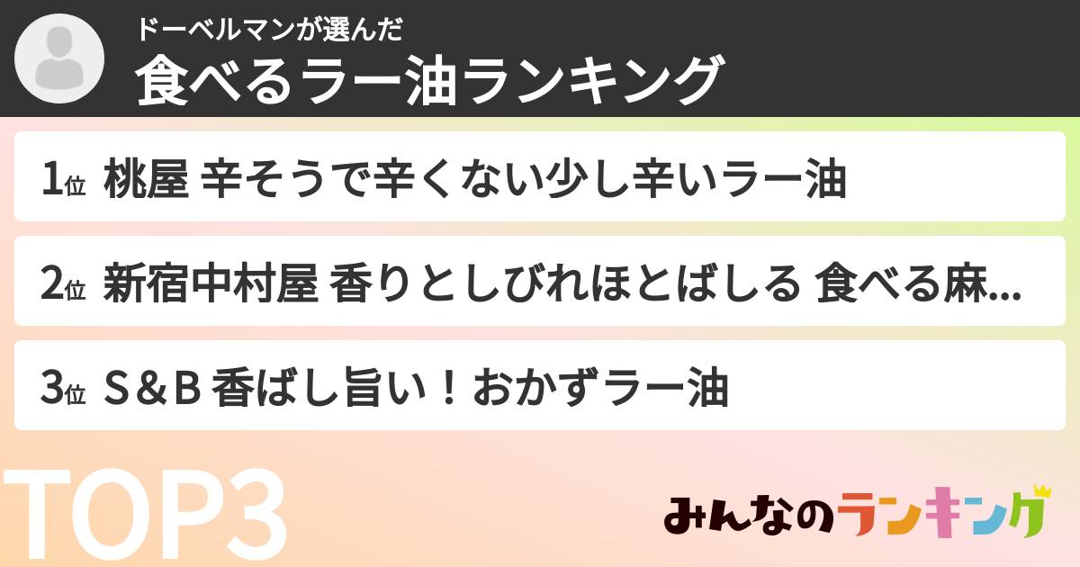 ドーベルマンさんの「食べるラー油ランキング」