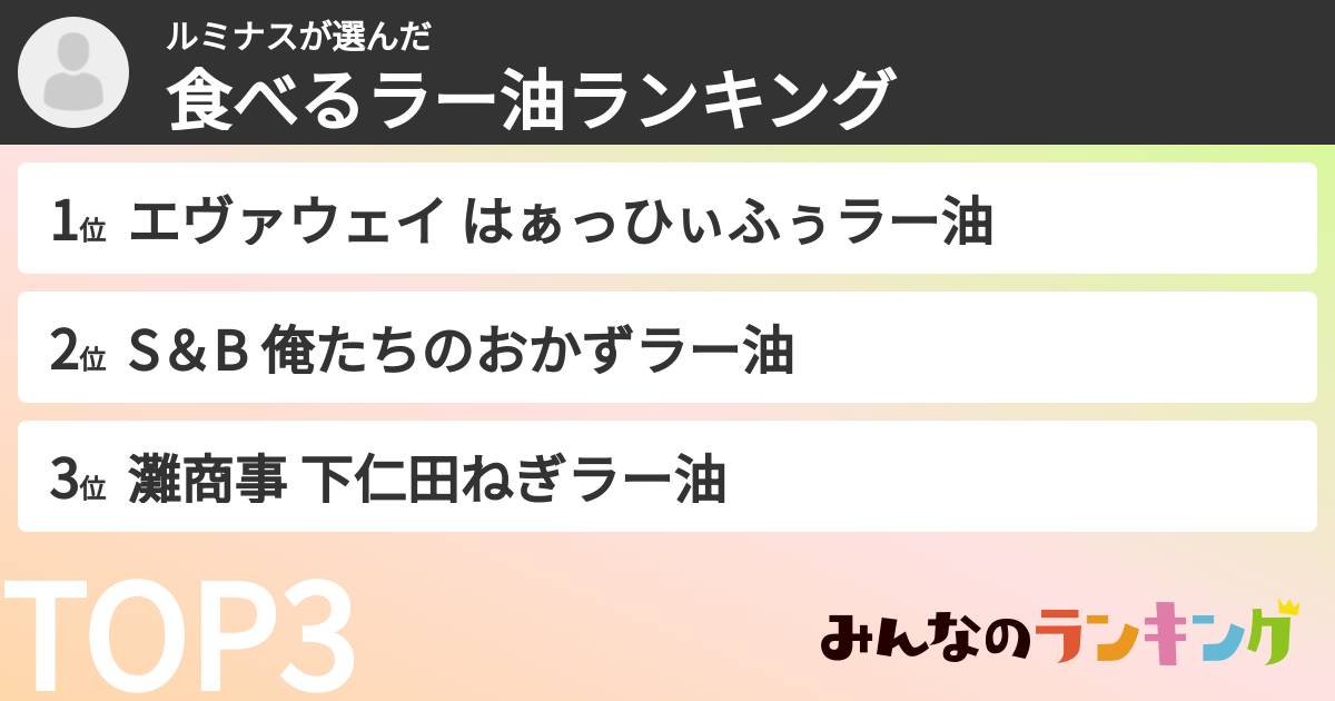 ルミナスさんの「食べるラー油ランキング」