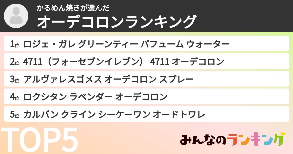 かるめん焼きさんの「オーデコロンランキング」