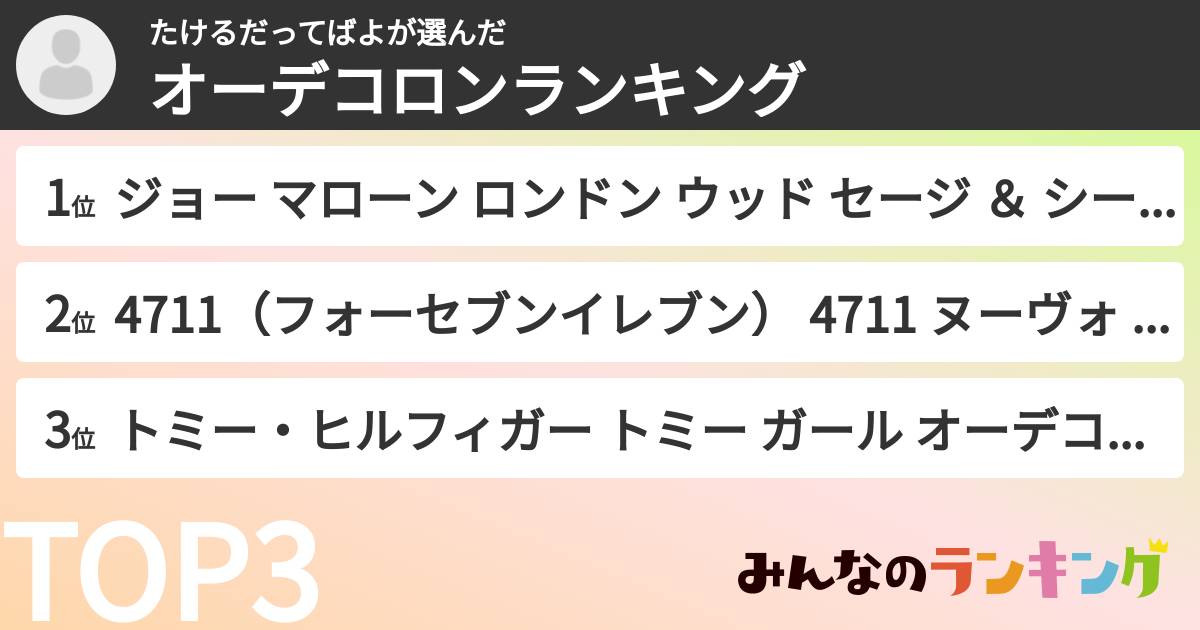 たけるだってばよさんの「オーデコロンランキング」