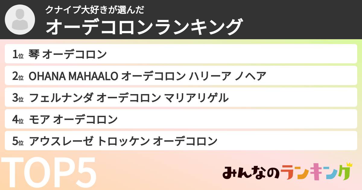 クナイプ大好きさんの「オーデコロンランキング」