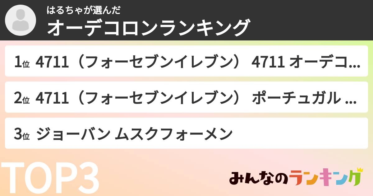 はるちゃさんの「オーデコロンランキング」