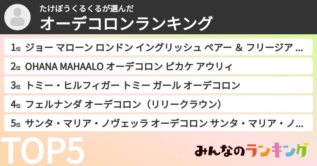 たけぼうくるくるさんの「オーデコロンランキング」