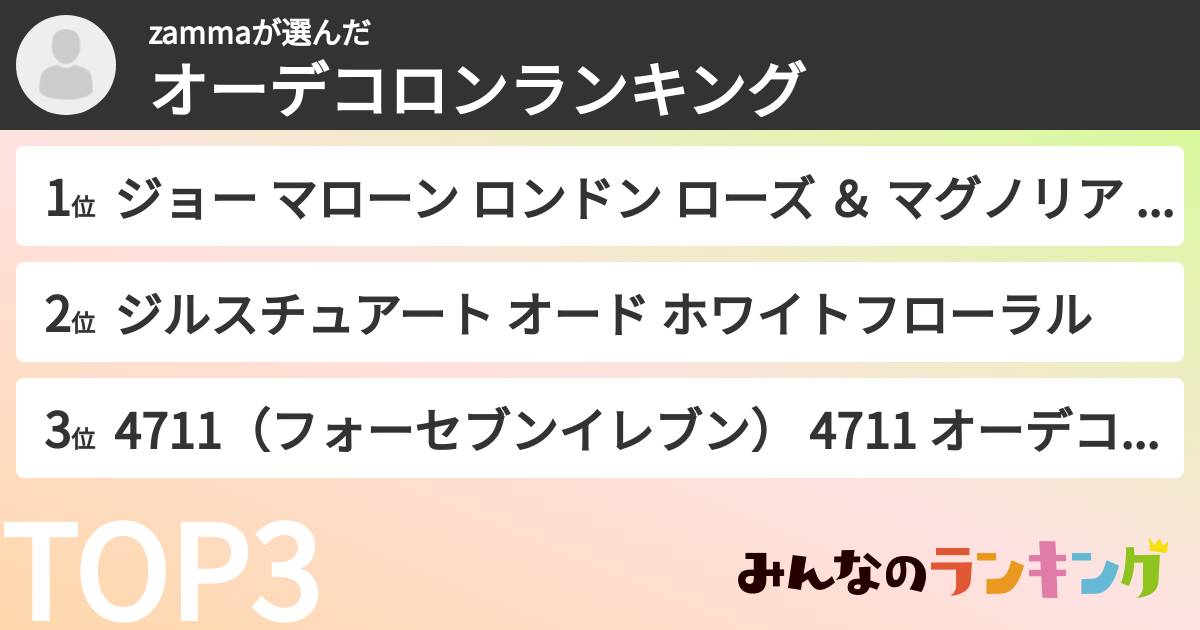 zammaさんの「オーデコロンランキング」