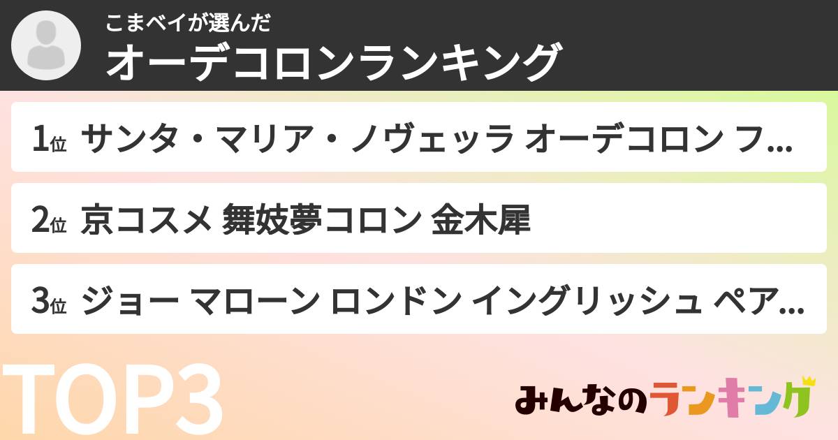 こまベイさんの「オーデコロンランキング」