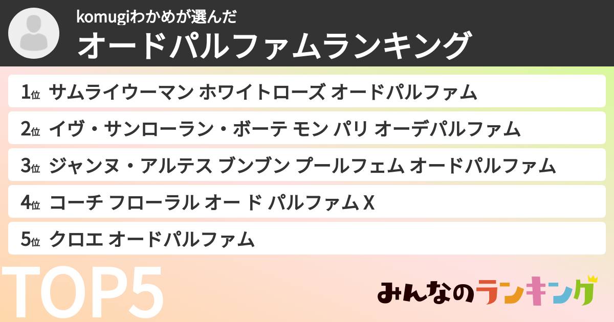 komugiわかめさんの「オードパルファムランキング」