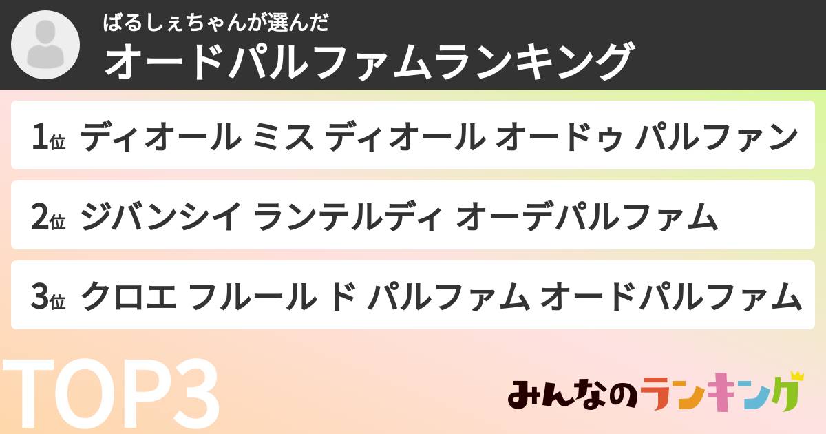 ばるしぇちゃんさんの「オードパルファムランキング」
