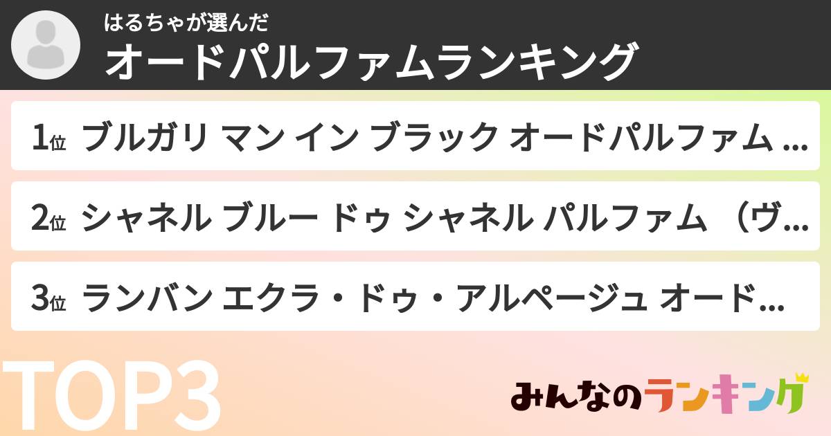 はるちゃさんの「オードパルファムランキング」