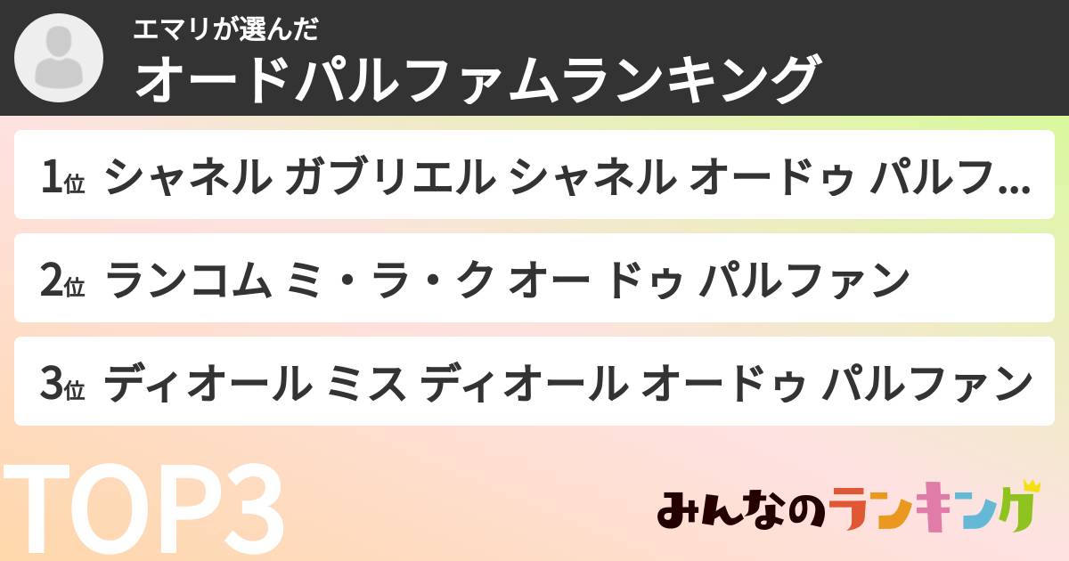 エマリさんの「オードパルファムランキング」