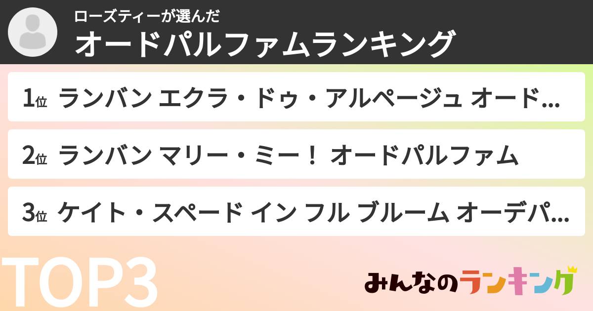ローズティーさんの「オードパルファムランキング」