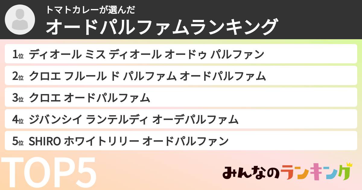 トマトカレーさんの「オードパルファムランキング」