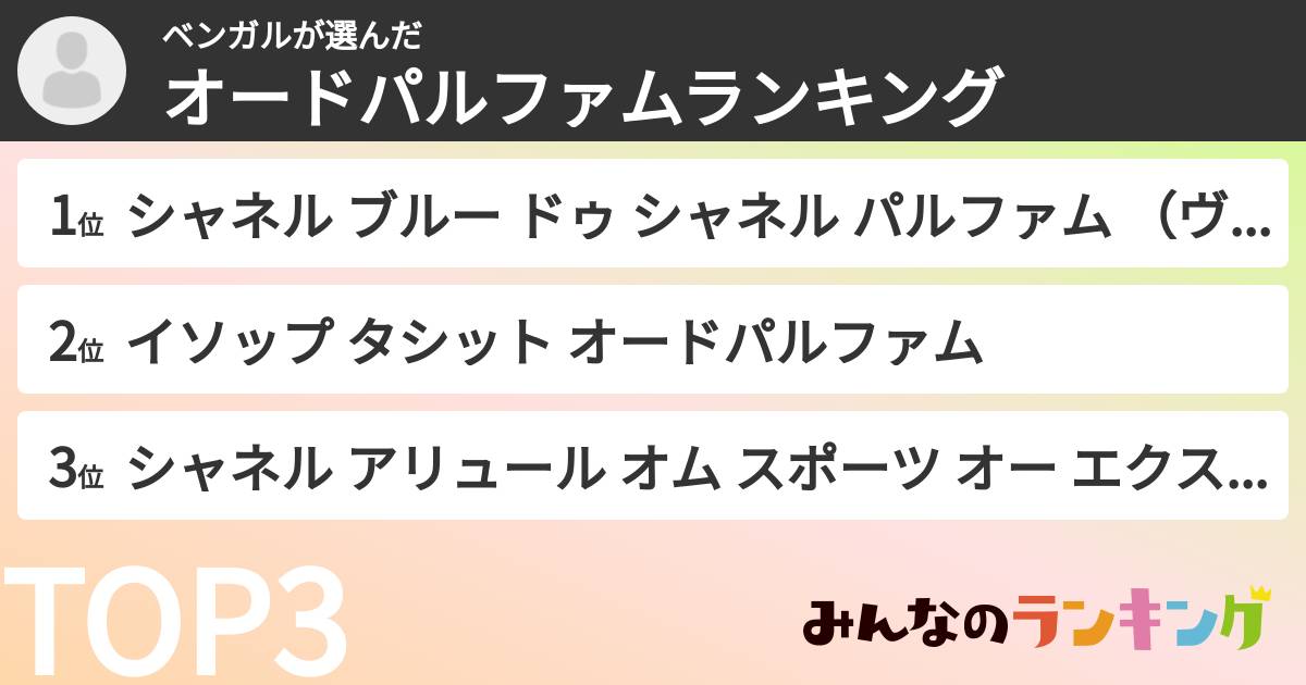 ベンガルさんの「オードパルファムランキング」