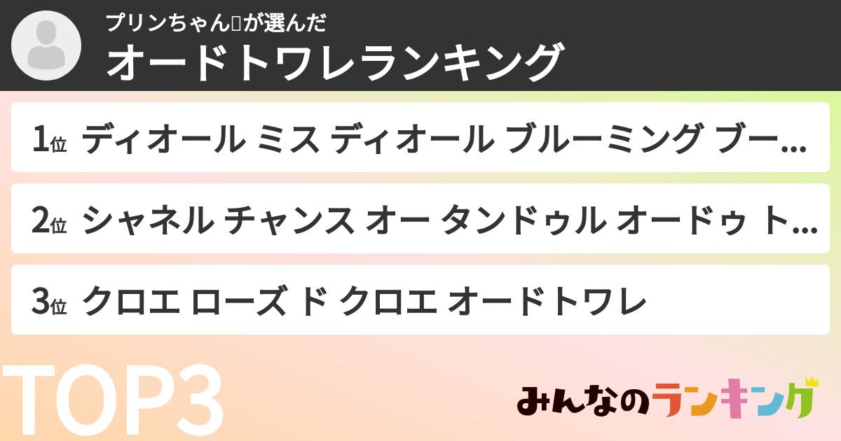 プリンちゃん🍮さんの「オードトワレランキング」
