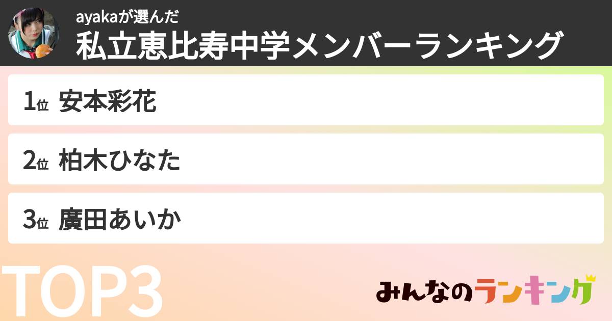 ayakaさんの「私立恵比寿中学メンバーランキング」