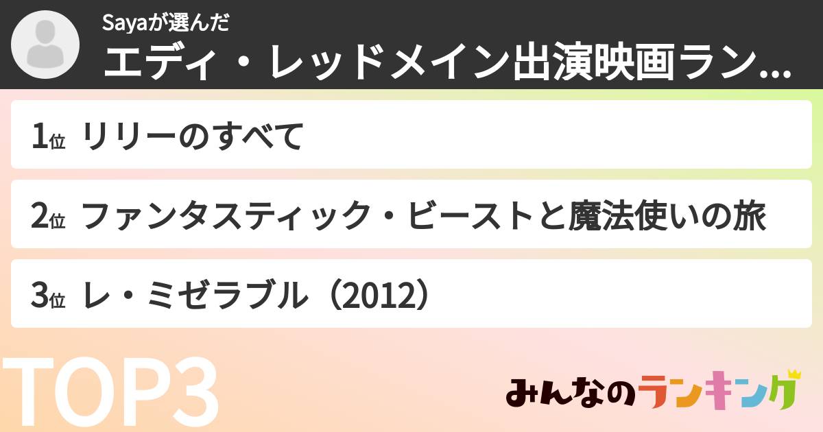 Sayaさんの「エディ・レッドメイン出演映画ランキング」