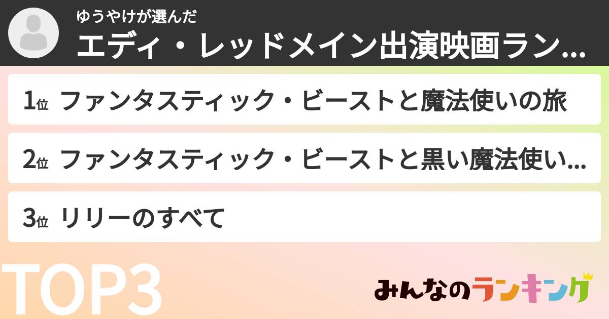 ゆうやけさんの「エディ・レッドメイン出演映画ランキング」