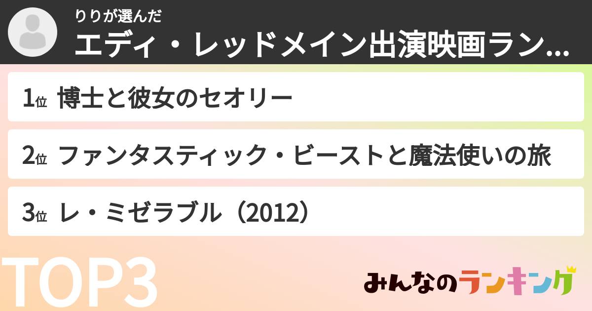 りりさんの「エディ・レッドメイン出演映画ランキング」