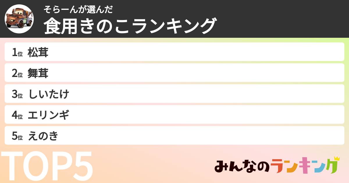 そらーんさんの「食用きのこランキング」