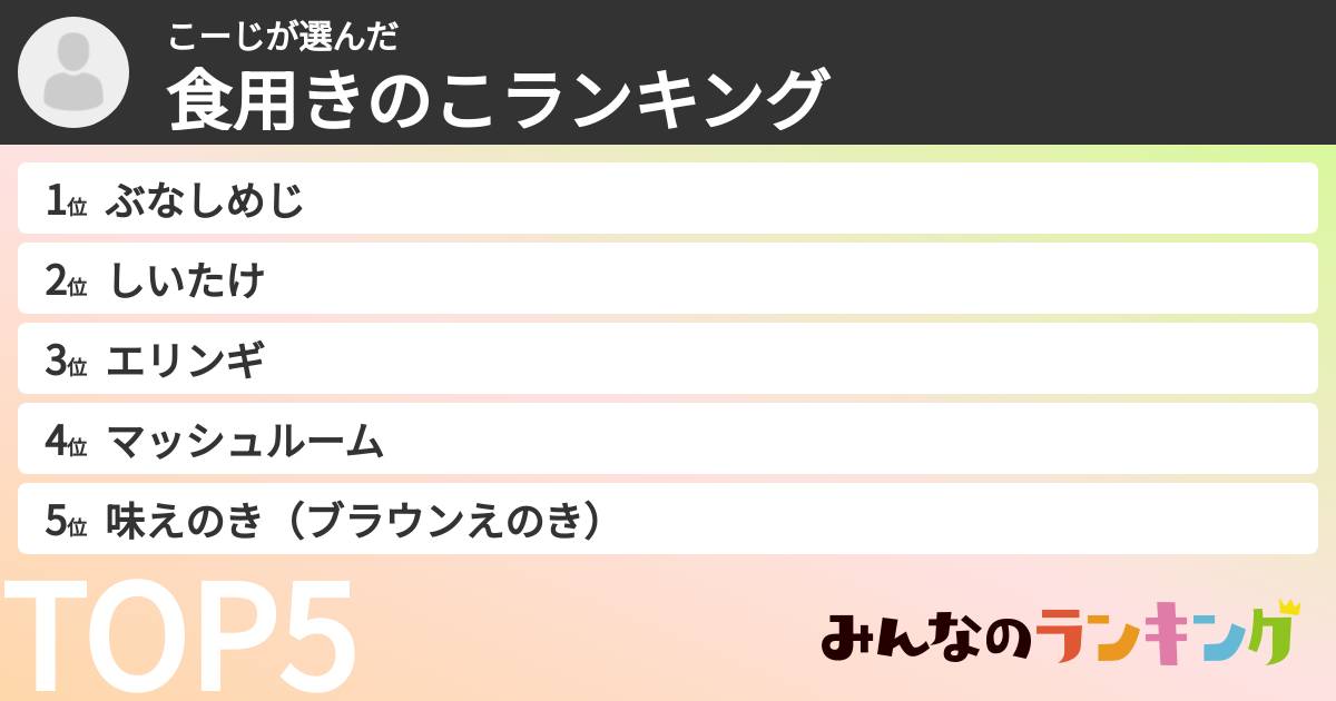 こーじさんの「食用きのこランキング」