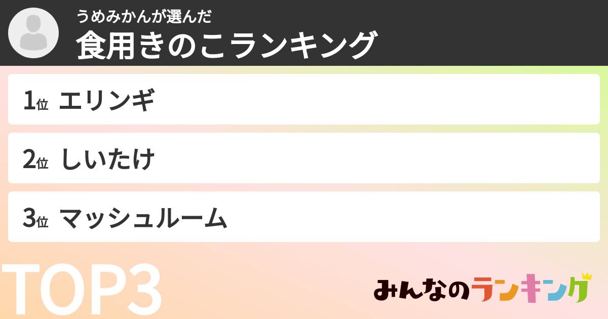 うめみかんさんの「食用きのこランキング」