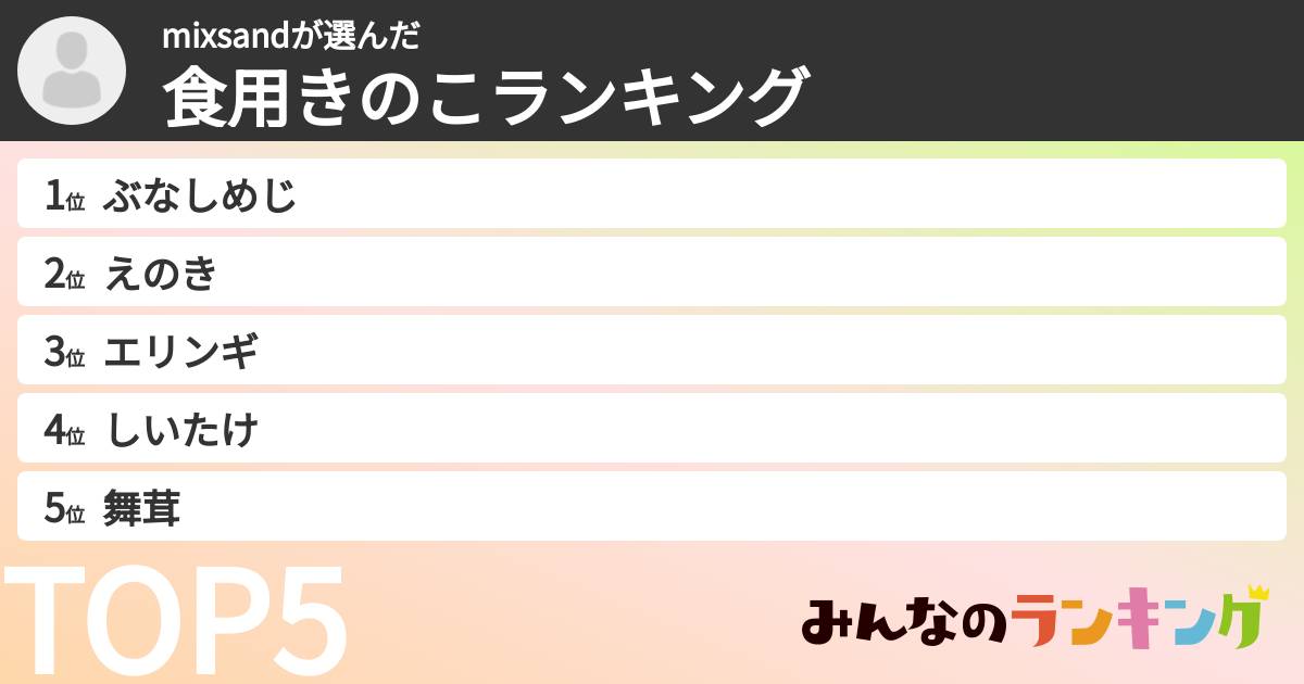 mixsandさんの「食用きのこランキング」