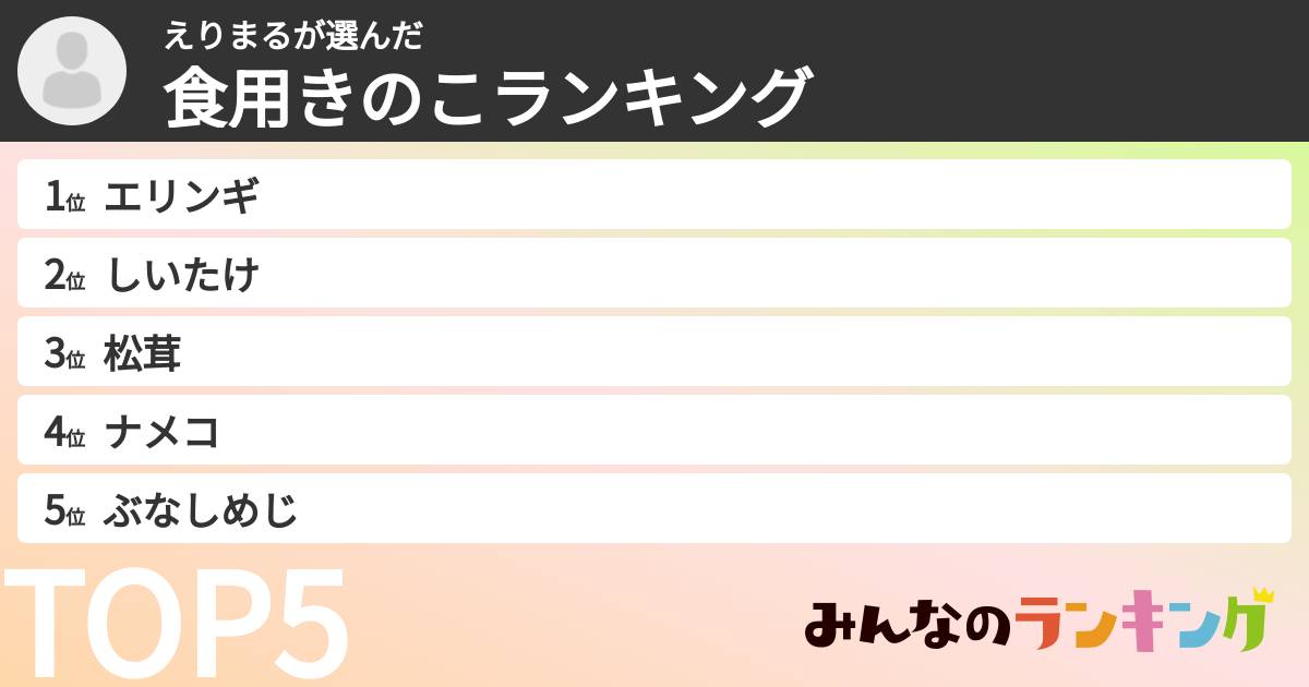 えりまるさんの「食用きのこランキング」