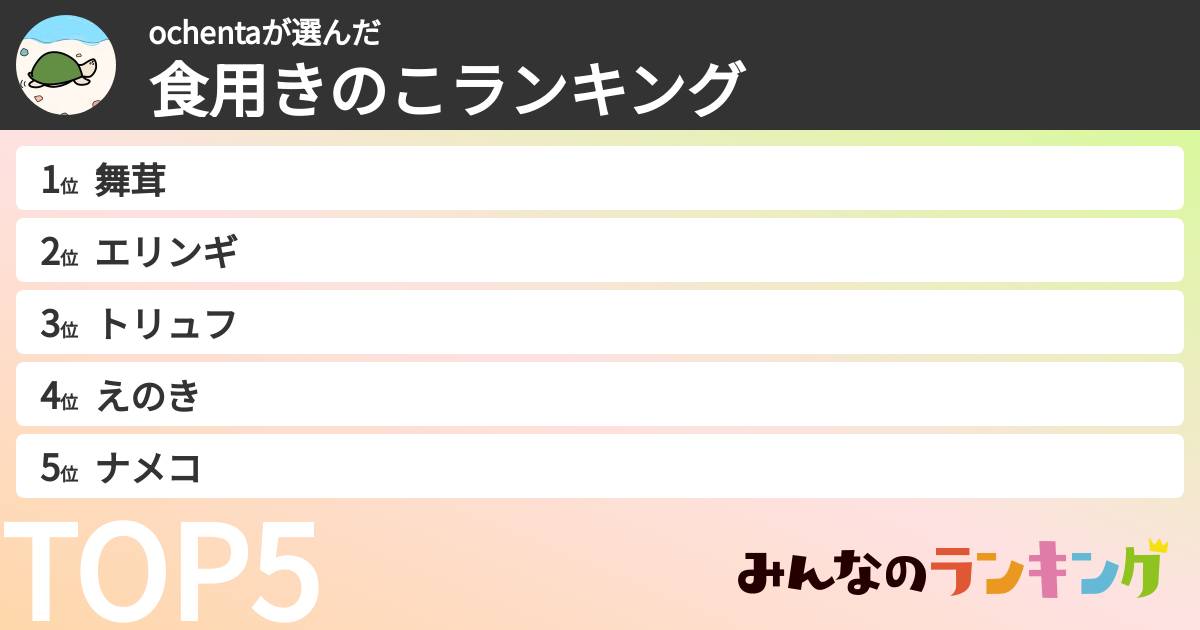 ochentaさんの「食用きのこランキング」