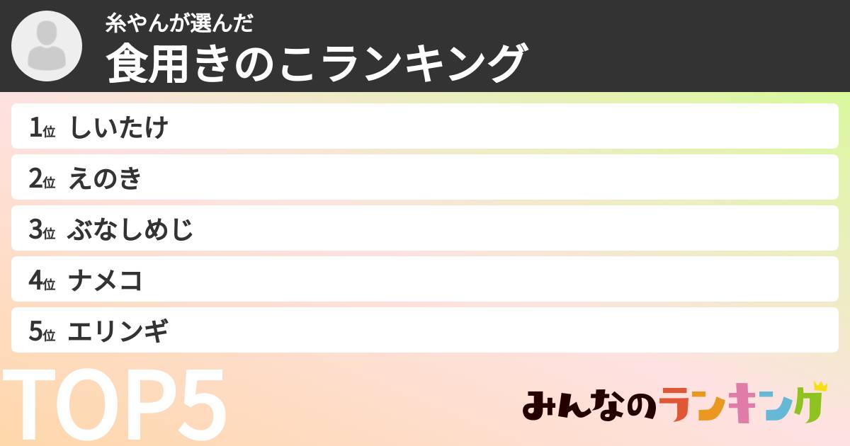 糸やんさんの「食用きのこランキング」