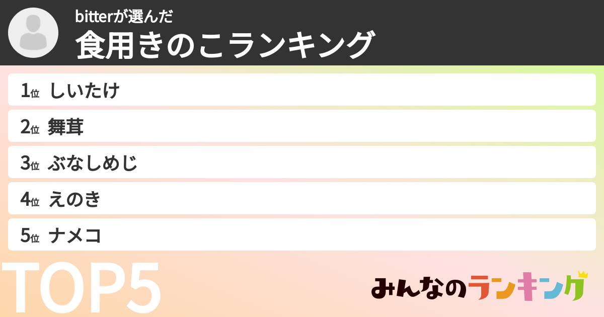 bitterさんの「食用きのこランキング」