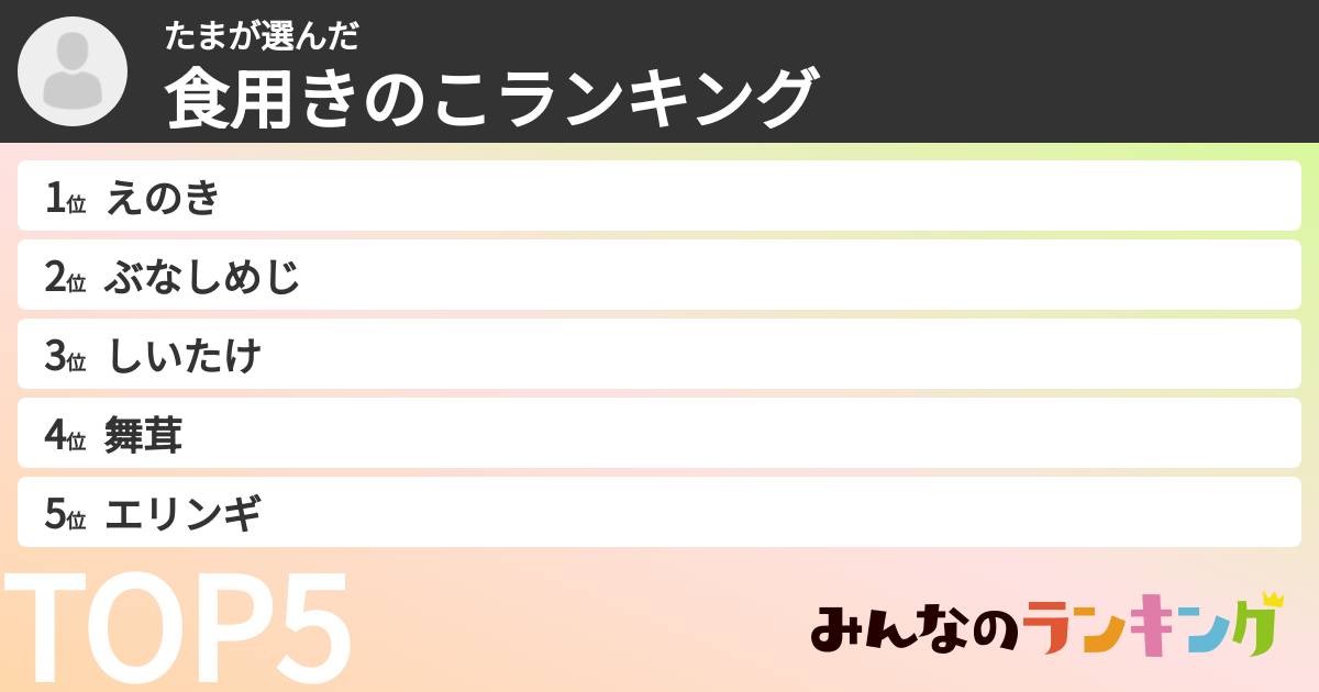 たまさんの「食用きのこランキング」