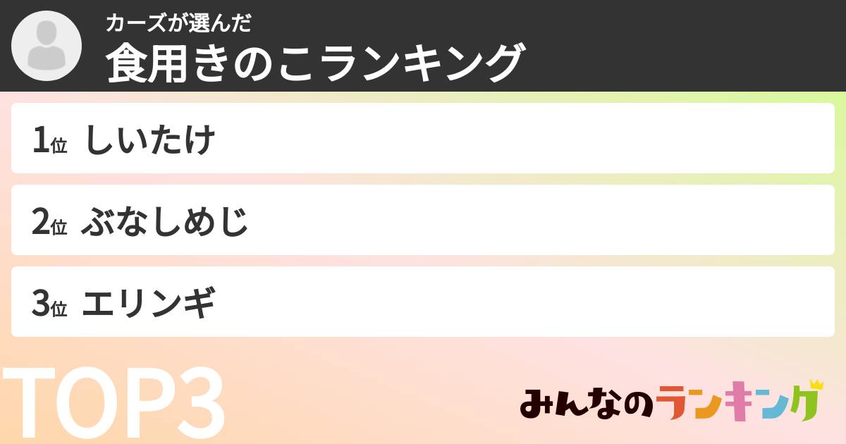 カーズさんの「食用きのこランキング」