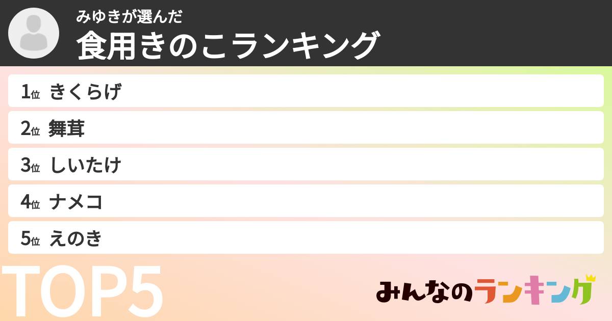 みゆきさんの「食用きのこランキング」