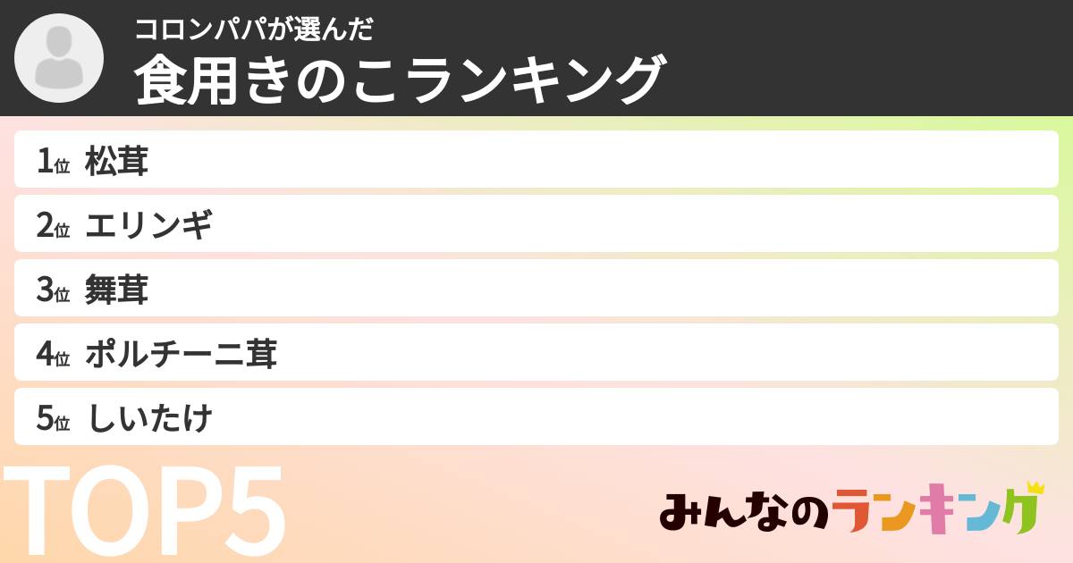 コロンパパさんの「食用きのこランキング」