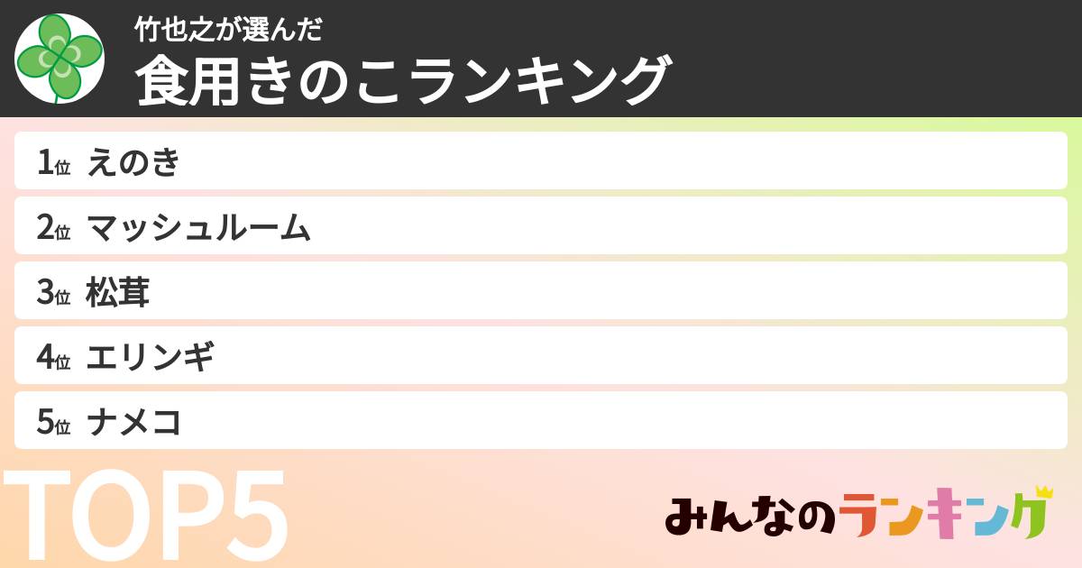 竹也之さんの「食用きのこランキング」