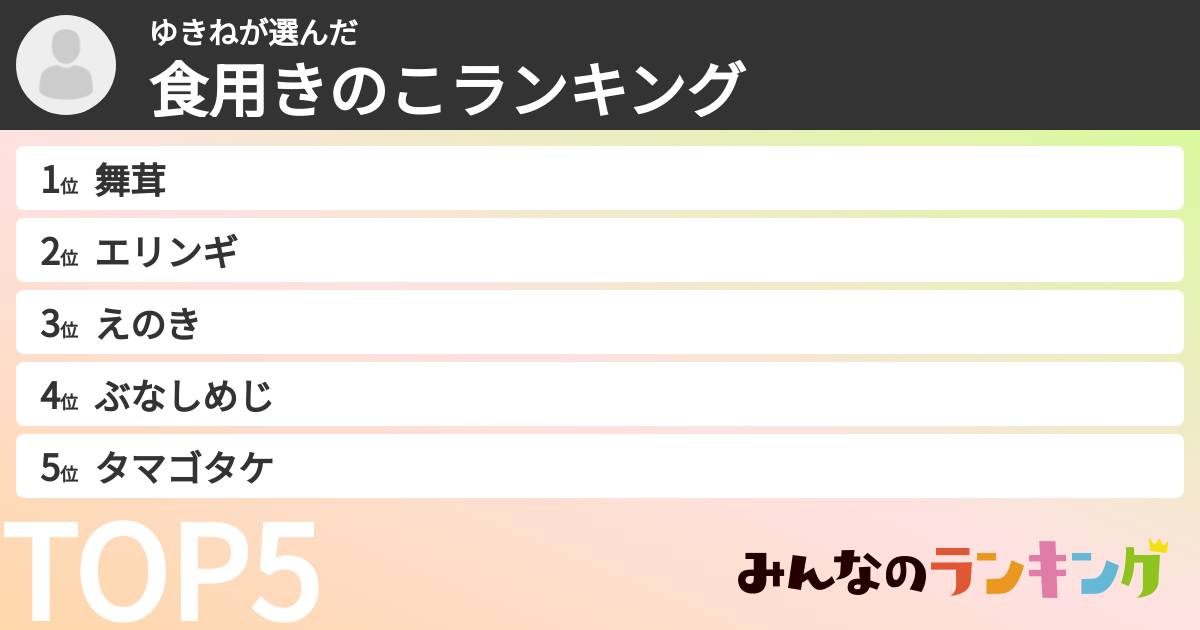 ゆきねさんの「食用きのこランキング」