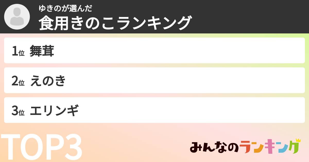 ゆきのさんの「食用きのこランキング」