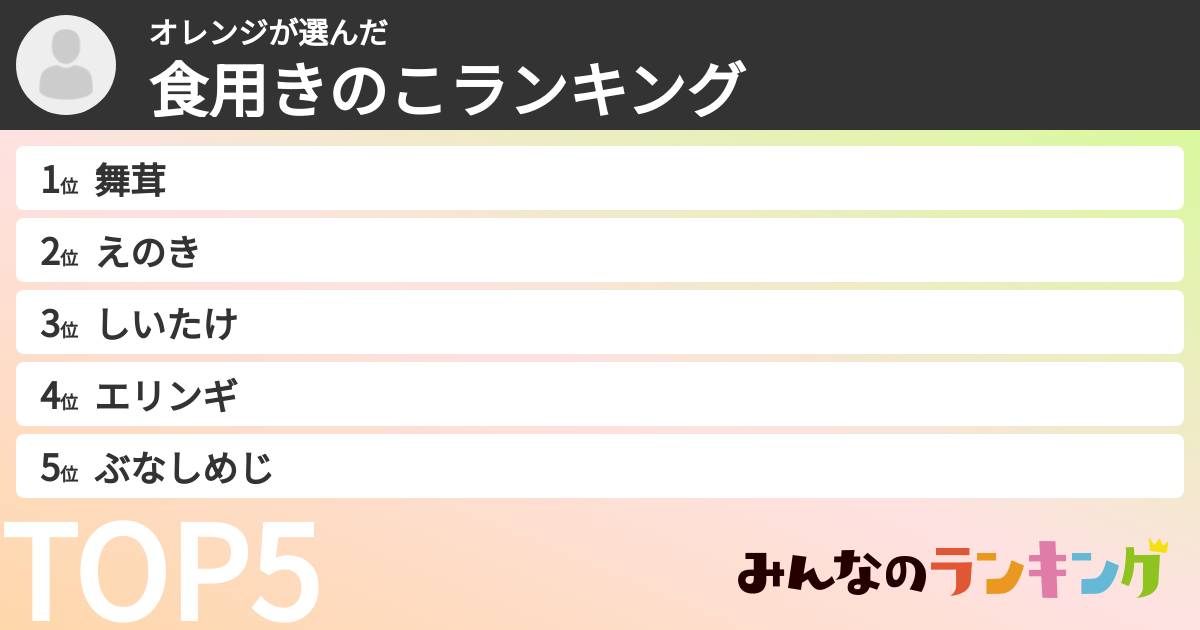 オレンジさんの「食用きのこランキング」