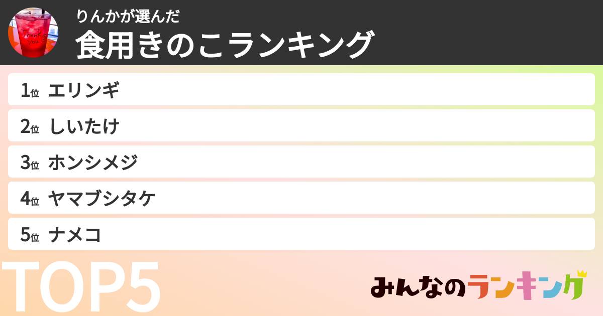 りんかさんの「食用きのこランキング」