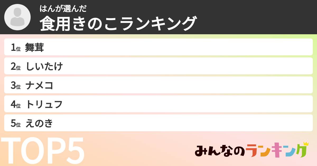 はんさんの「食用きのこランキング」