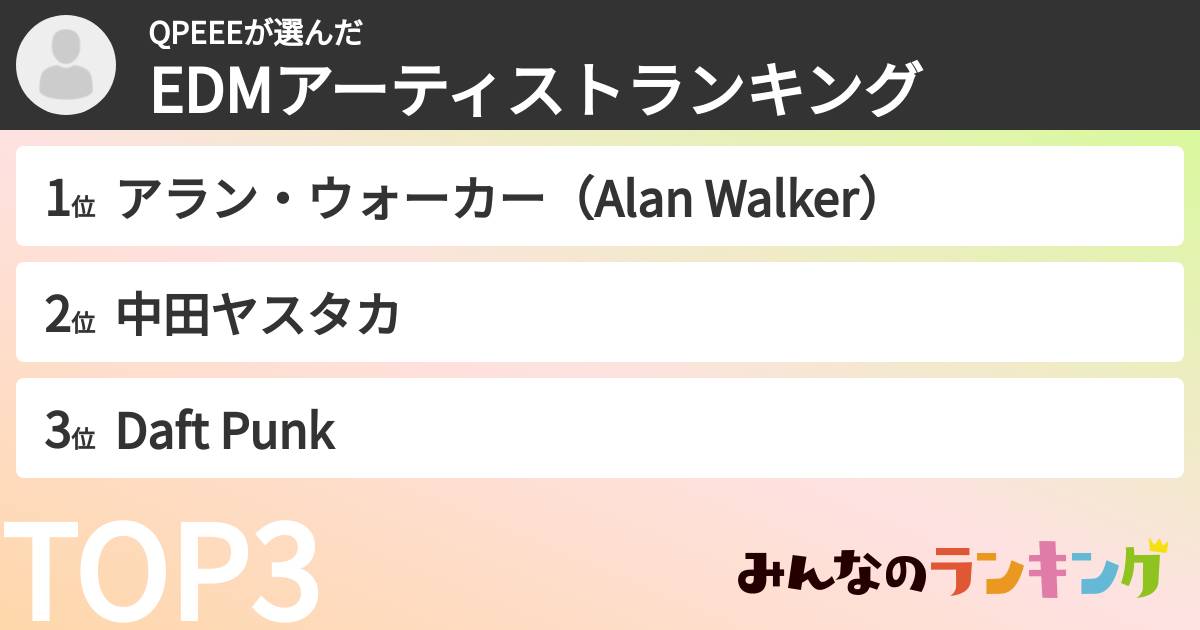 QPEEEさんの「EDMアーティストランキング」