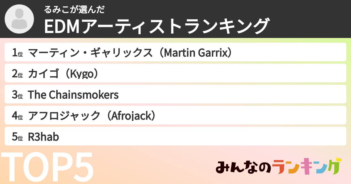 るみこさんの「EDMアーティストランキング」