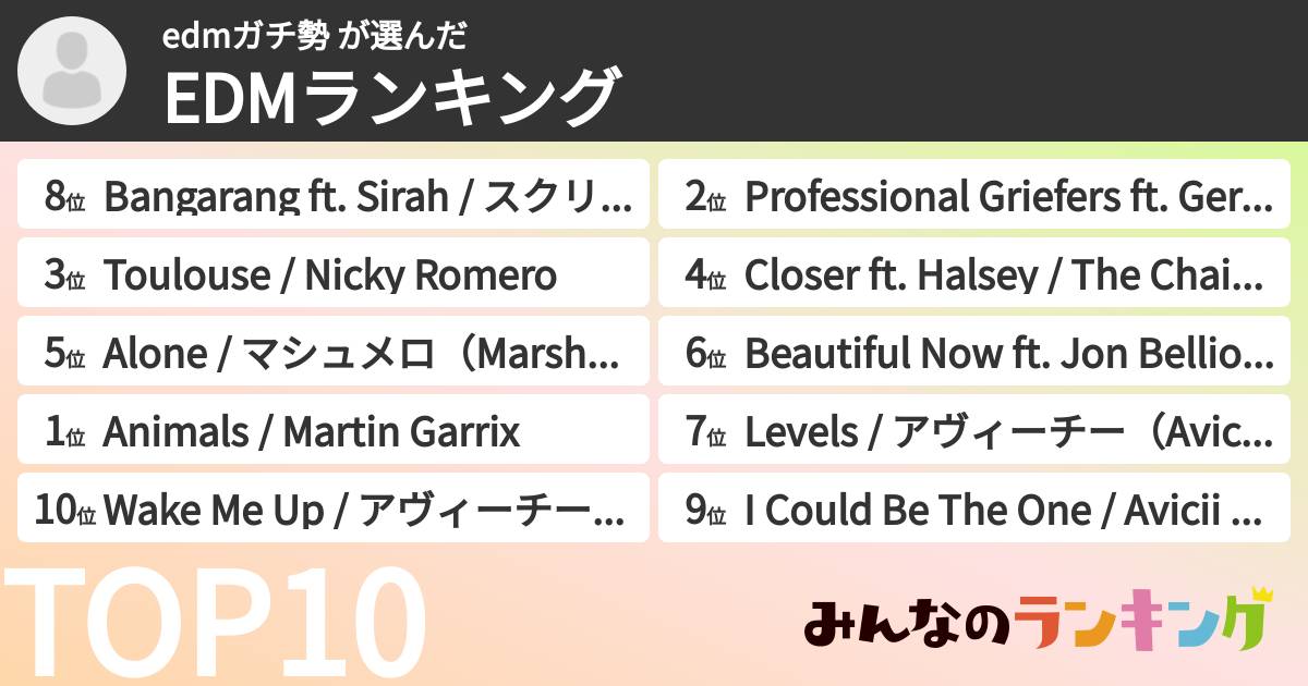 edmガチ勢        さんの「EDMランキング」